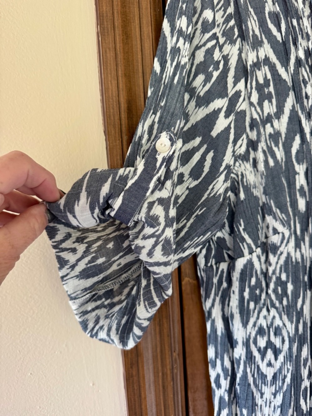 Ruby Rd. Ikat Button-Front Tunic in Gray and White - Picture 3 of 13